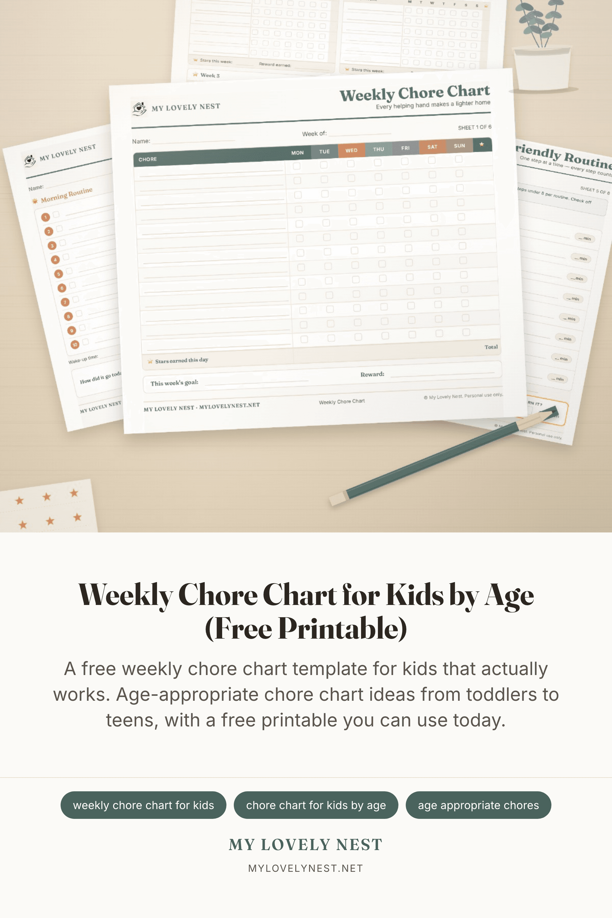 Weekly Chore Chart for Kids by Age (Free Printable)